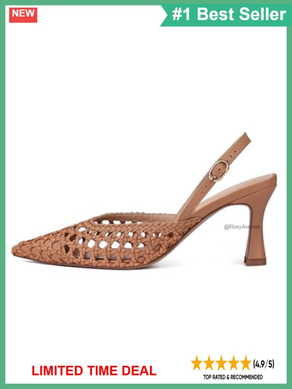 Woven Slingback Heels Pointed Toe Pumps 3.5 in